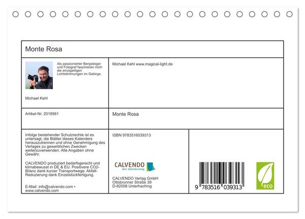 Produktbild: Monte Rosa (Tischkalender 2026 DIN A5 quer), CALVENDO Monatskalender