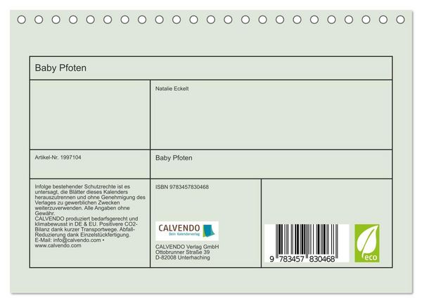 Produktbild: Baby Pfoten (Tischkalender 2026 DIN A5 quer), CALVENDO Monatskalender