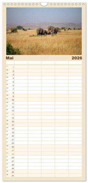 Produktbild: Familienplaner 2026 - Kenias wilde Elefanten mit 5 Spalten (Wandkalender, 21 x 45 cm) CALVENDO