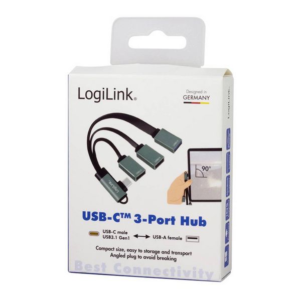 Produktbild: LogiLink UA0361 USB-Hub 3 Port USB-A USB 3.1 Gen1 5 GBit/s mit USB-C&reg; Stecker Silber UA0361