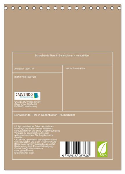 Produktbild: Schwebende Tiere in Seifenblasen - Humorbilder (Tischkalender 2026 DIN A5 hoch), CALVENDO Monatskalender