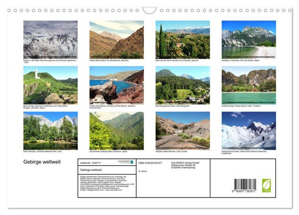 Produktbild: Gebirge weltweit (Wandkalender 2026 DIN A3 quer), CALVENDO Monatskalender