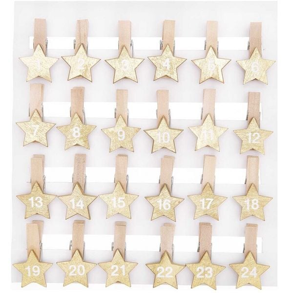 Produktbild: Adventskalender Clips mit Stern, Holz, gold