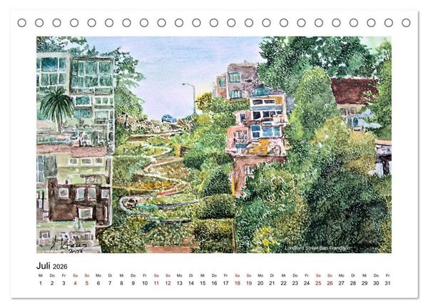 Produktbild: San Francisco in stillen Aquarellen (Tischkalender 2026 DIN A5 quer), CALVENDO Monatskalender