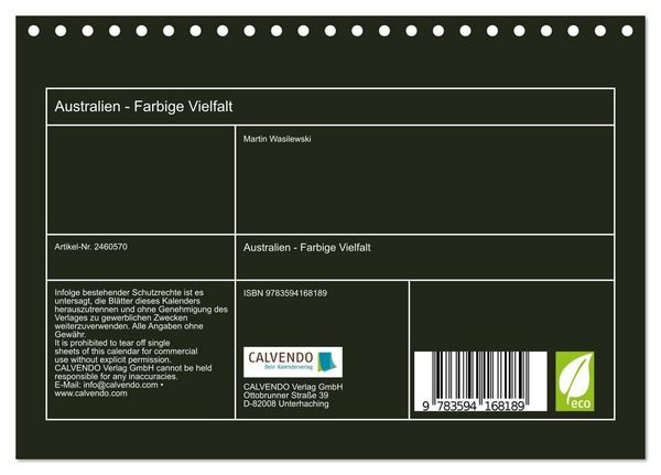 Produktbild: Australien - Farbige Vielfalt (Tischkalender 2027 DIN A5 quer), CALVENDO Monatskalender