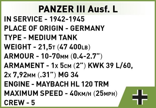 Produktbild: COBI Historical Collection 3090 - Panzer III Ausf.L, WWII, 1:72 Bausatz, 82 Klemmbausteine