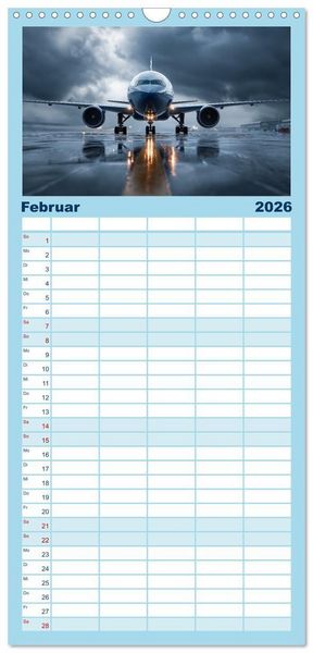 Produktbild: Familienplaner 2026 - Flugzeuge hautnah - Flugzeugkalender f&uuml;r Flugzeugliebhaber mit 5 Spalten (Wandkalender, 21 x 45 cm) CALVENDO