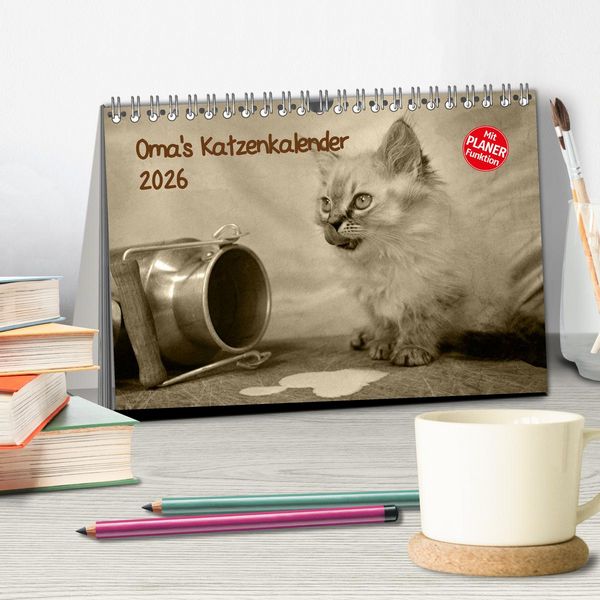 Produktbild: Oma's Katzenkalender 2026 (Tischkalender 2026 DIN A5 quer), CALVENDO Monatskalender