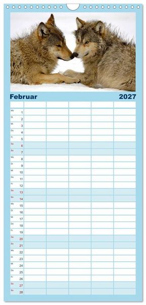 Produktbild: Familienplaner 2027 - Kanadische W&ouml;lfe im Winter mit 5 Spalten (Wandkalender, 21 x 45 cm) CALVENDO
