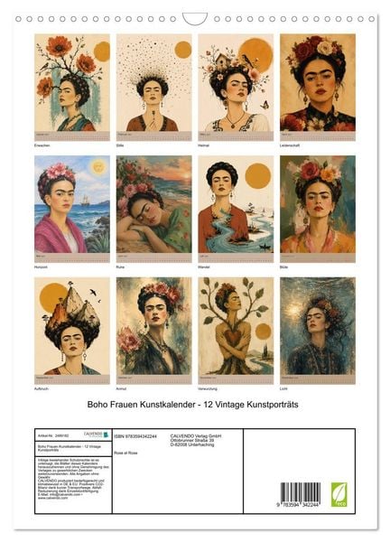 Produktbild: Boho Frauen Kunstkalender - 12 Vintage Kunstportr&auml;ts (Wandkalender 2027 DIN A3 hoch), CALVENDO Monatskalender