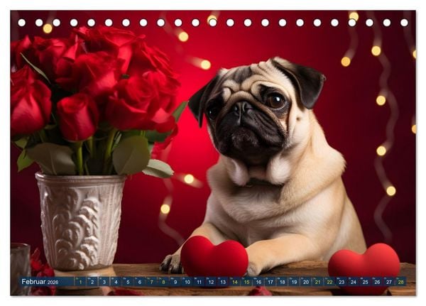 Produktbild: Lustige Mops-Hunde: Die charmanten Meister von Chaos und Unfug (Tischkalender 2026 DIN A5 quer), CALVENDO Monatskalender