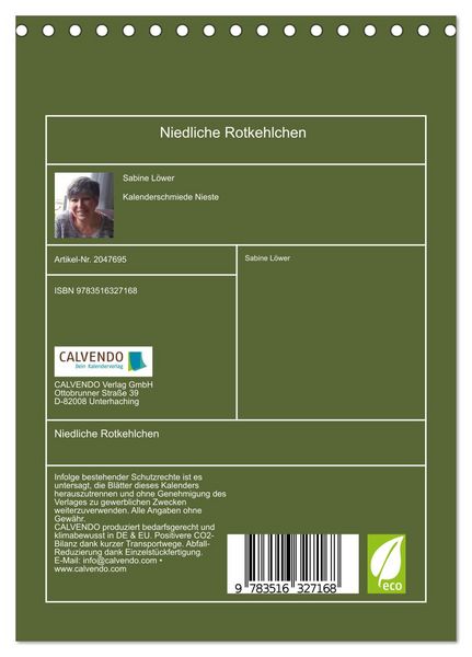 Produktbild: Niedliche Rotkehlchen (Tischkalender 2026 DIN A5 hoch), CALVENDO Monatskalender