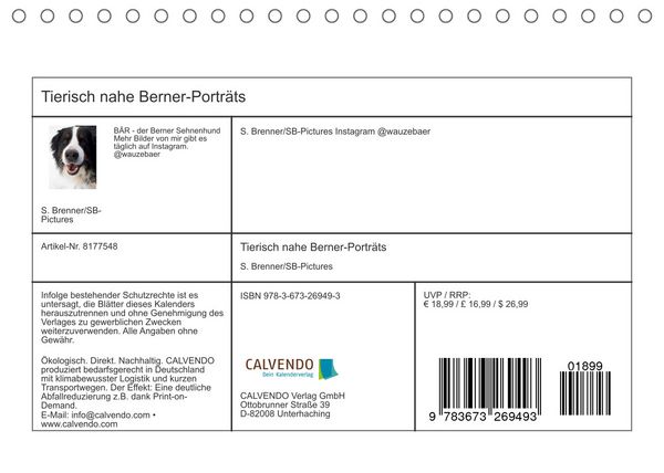 Produktbild: Tierisch nahe Berner-Portr&auml;ts (Tischkalender 2022 DIN A5 quer)