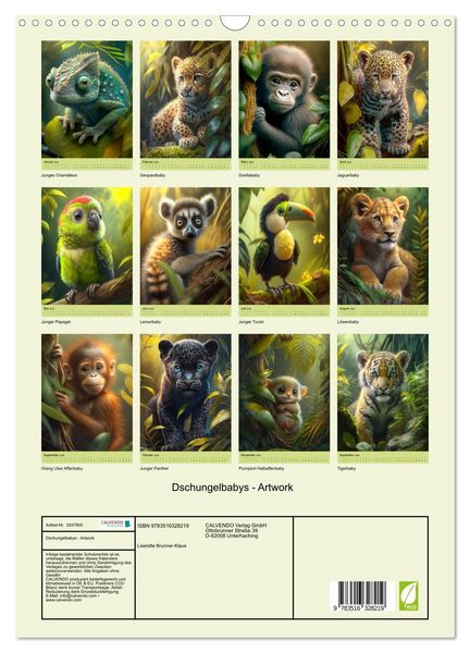 Produktbild: Dschungelbabys - Artwork (Wandkalender 2026 DIN A3 hoch), CALVENDO Monatskalender