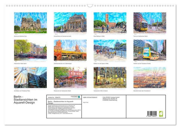 Produktbild: Berlin - Stadtansichten im Aquarell-Design (Wandkalender 2026 DIN A2 quer), CALVENDO Monatskalender