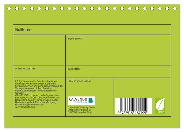 Produktbild: Bullterrier (Tischkalender 2026 DIN A5 quer), CALVENDO Monatskalender
