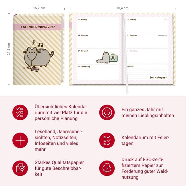 Produktbild: Pusheen 17-Monats-Kalenderbuch A5 2027 - 17 Monate. Von August 2026 bis Dezember 2027