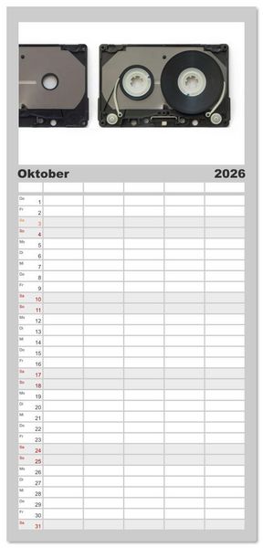 Produktbild: Familienplaner 2026 - Audio Tapes mit 5 Spalten (Wandkalender, 21 x 45 cm) CALVENDO