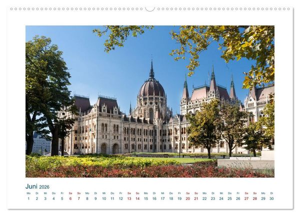 Produktbild: Budapest: zwischen Parlamentsgeb&auml;ude und Burgpalast (hochwertiger Premium Wandkalender 2026 DIN A2 quer), Kunstdruck in Hochglanz