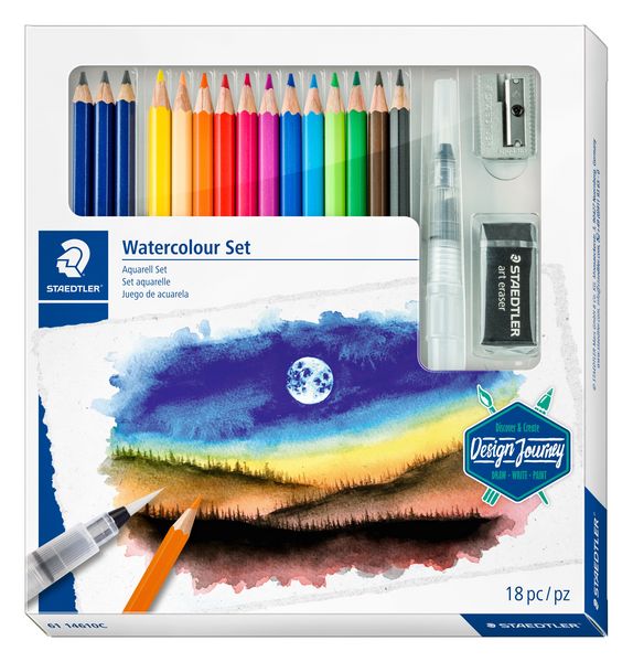Produktbild: STAEDTLER Mixed Set Aquarell 3 Bleistifte, 12 Farbstifte, 1 Wasserpinsel, 1 Radierer und 1 Metallspitzer