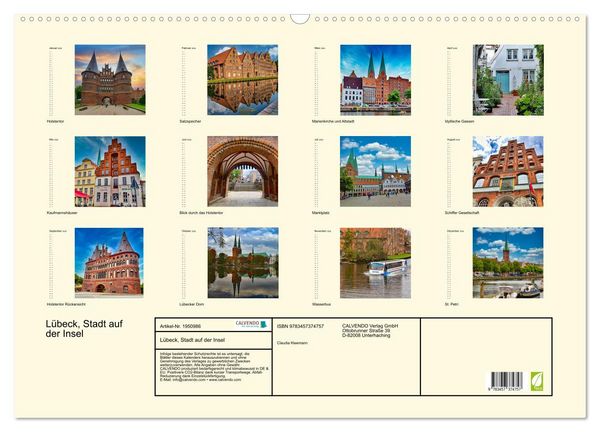 Produktbild: L&uuml;beck, Stadt auf der Insel (Wandkalender 2026 DIN A2 quer), CALVENDO Monatskalender