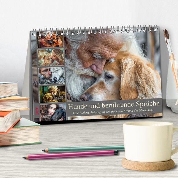 Produktbild: Hunde und ber&uuml;hrende Spr&uuml;che (Tischkalender 2026 DIN A5 quer), CALVENDO Monatskalender