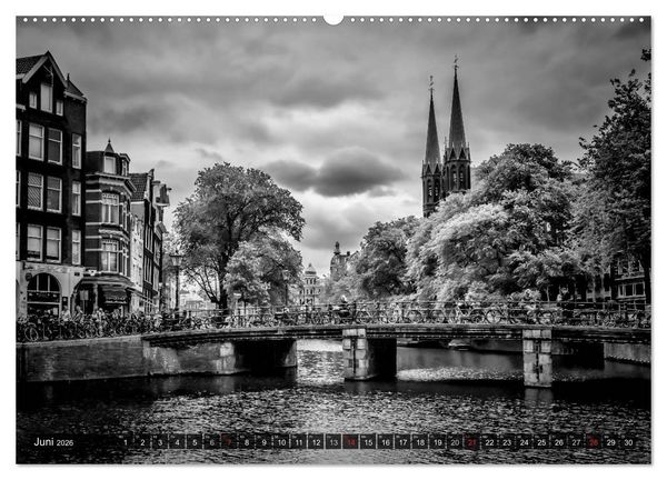 Produktbild: AMSTERDAM Stadtherz in Monochrom (Wandkalender 2026 DIN A2 quer), CALVENDO Monatskalender