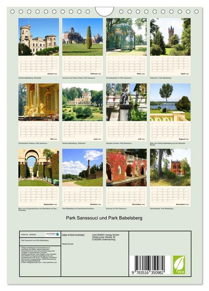 Produktbild: Park Sanssouci und Park Babelsberg (Wandkalender 2026 DIN A4 hoch), CALVENDO Monatskalender
