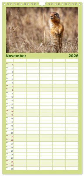 Produktbild: Familienplaner 2026 - Wildtierkalender mit 5 Spalten (Wandkalender, 21 x 45 cm) CALVENDO