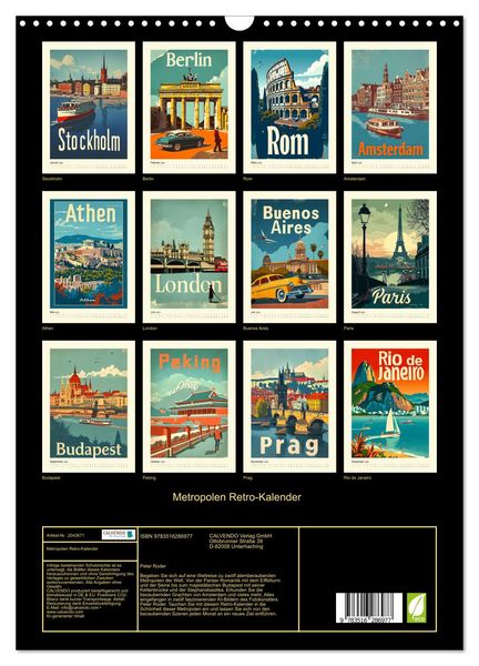 Produktbild: Metropolen Retro-Kalender (Wandkalender 2026 DIN A3 hoch), CALVENDO Monatskalender