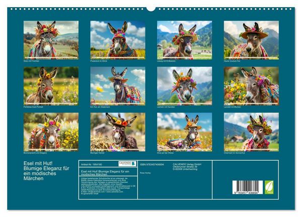 Produktbild: Esel mit Hut! Blumige Eleganz f&uuml;r ein modisches M&auml;rchen (hochwertiger Premium Wandkalender 2026 DIN A2 quer), Kunstdruck in Hochglanz
