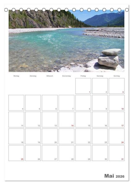 Produktbild: Alpenfl&uuml;sse - Ammer, Isar, Lech und Loisach (Tischkalender 2026 DIN A5 hoch), CALVENDO Monatskalender