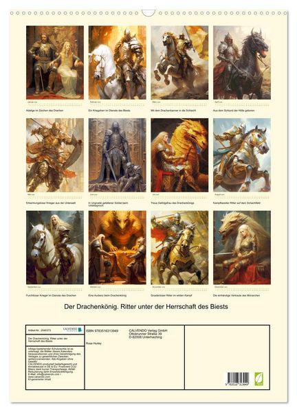 Produktbild: Der Drachenk&ouml;nig. Ritter unter der Herrschaft des Biests (Wandkalender 2026 DIN A2 hoch), CALVENDO Monatskalender