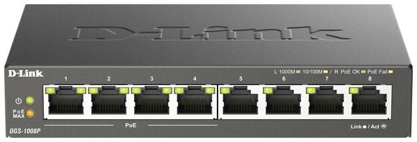 Produktbild: D-Link DGS-1008P/E DGS-1008P Netzwerk Switch 8 Port 1 GBit/s PoE-Funktion