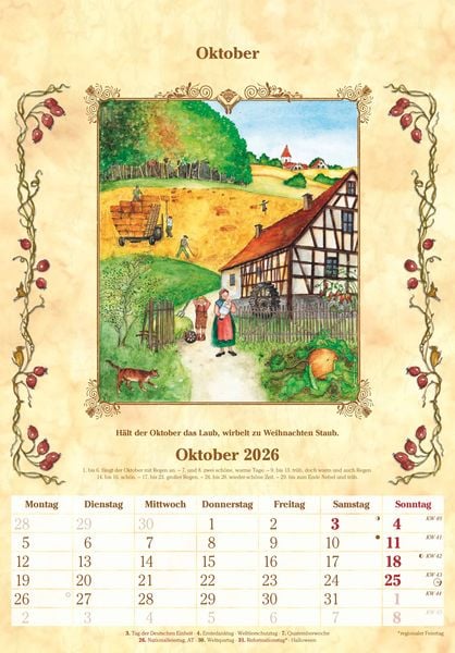 Produktbild: Bauernkalender 2026 - Bildkalender 23,7x34 cm - mit Wetterprognosen, Bauernregeln und liebevollen Illustrationen - Wandkalender - Alpha Edition