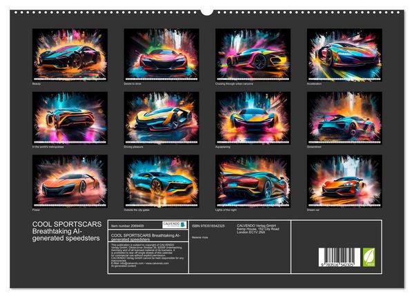 Produktbild: COOL SPORTSCARS Breathtaking AI-generated speedsters (High Quality Premium Wall Calendar 2026 DIN A2 landscape),CALVENDO 12 Month Wall Calendar