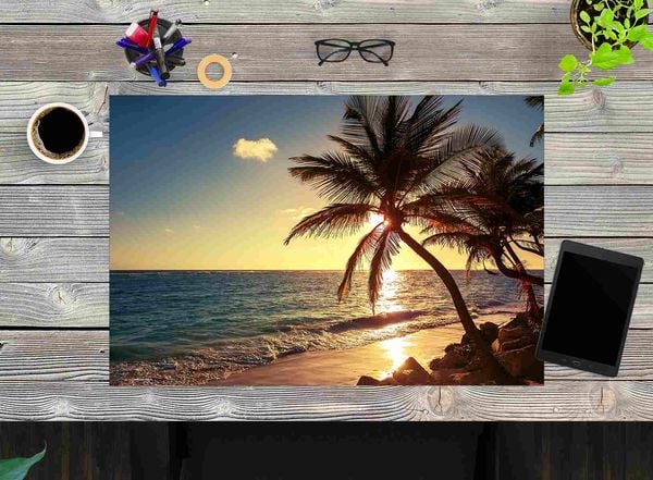 Produktbild: Cover-your-desk Schreibtischunterlage f&uuml;r Kinder und Erwachsene Palmen am Strand, aus hochwertigem Vinyl , 60 x 40 cm