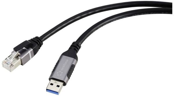 Produktbild: Renkforce USB, Netzwerk Adapterkabel [1x USB 3.2 Gen 1 Stecker A (USB 3.0) - 1x RJ45-Stecker] 3.00 m Aluminium-Stecker