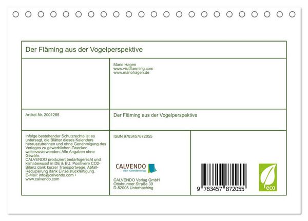 Produktbild: Der Fl&auml;ming aus der Vogelperspektive (Tischkalender 2026 DIN A5 quer), CALVENDO Monatskalender