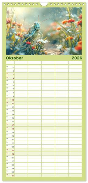 Produktbild: Familienplaner 2026 - Eine Welt entz&uuml;ckend kleiner Tierchen mit 5 Spalten (Wandkalender, 21 x 45 cm) CALVENDO