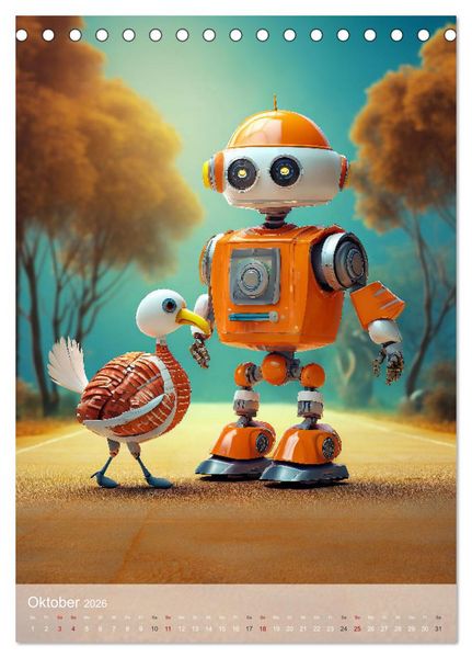 Produktbild: RoboLife - Niedliche Blechfreunde im Alltag (Tischkalender 2026 DIN A5 hoch), CALVENDO Monatskalender