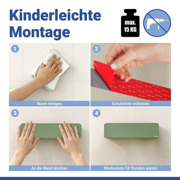 Produktbild: Turbo-Loc&reg; Wandablage Mod. Lizan Gr&uuml;n, Befestigen ohne Bohren