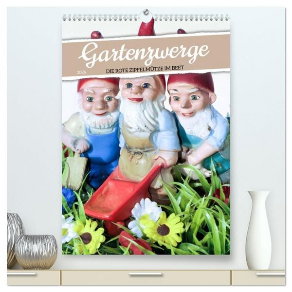 Produktbild: Gartenzwerge: Die rote Zipfelm&uuml;tze im Beet (hochwertiger Premium Wandkalender 2026 DIN A2 hoch), Kunstdruck in Hochglanz