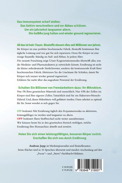 Produktbild: ON/OFF GESUNDHEIT. Den K&ouml;rper neu erschaffen durch Ern&auml;hrung: Wie Sie Immunsystem, Gehirn, Darm, Gef&auml;&szlig;e st&auml;rken und langsamer altern. Holen Sie sich einen leistungsf&auml;higeren, besseren K&ouml;rper zur&uuml;ck.