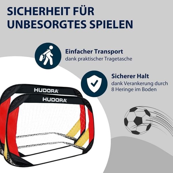 Produktbild: HUDORA 76944 - Pop Up Fu&szlig;balltor (2er Set), schwarz/rot/gold, Ma&szlig;e: 120x80x80cm