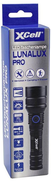 Produktbild: XCell Lunalux Pro LED Taschenlampe Gro&szlig;e Reichweite, mit Stroboskopmodus, mit USB-Schnittstelle akkubetrieben 700 lm 11 h 238.8 g