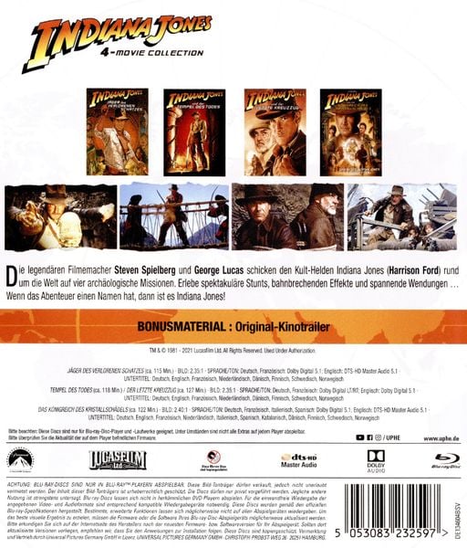 Indiana Jones 4 DVD Set Indiana Jones Movies 1-4