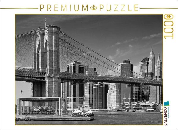 CALVENDO Puzzle MANHATTAN SKYLINE & BROOKLYN BRIDGE Monochrom | 1000 Teile Lege-Größe 64x48cm Foto-Puzzle für glückliche Stunden