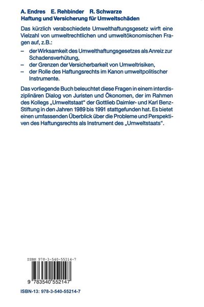 Produktbild: Haftung und Versicherung für Umweltschäden aus ökonomischer und juristischer Sicht