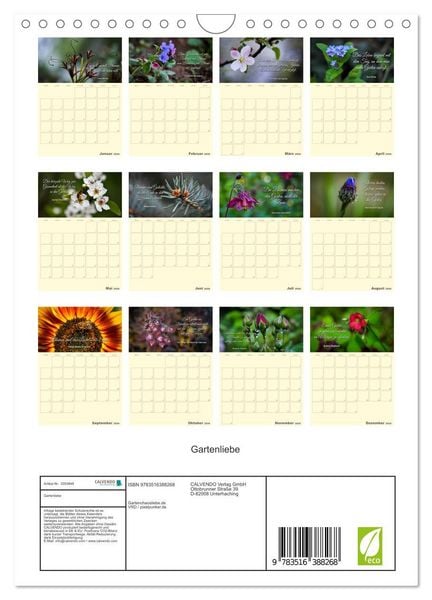 Produktbild: Gartenliebe (Wandkalender 2026 DIN A4 hoch), CALVENDO Monatskalender
